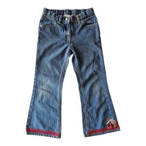 GYMBOREE Girl's 6 Sugar And Spice Jeans Embroidered Gingerbread House Ric Rac